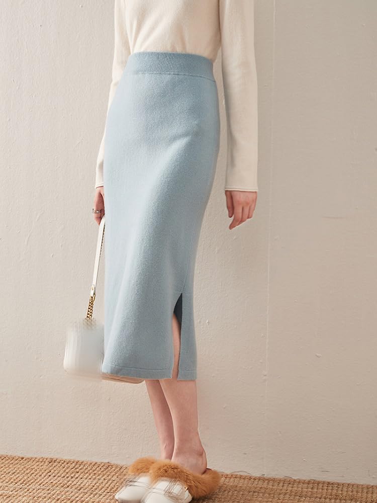 Dninmim Falda De Talle Alto De Lana para Mujer Faldas Midi con Abertura Lateral En Forma De A para Otoño E Invierno