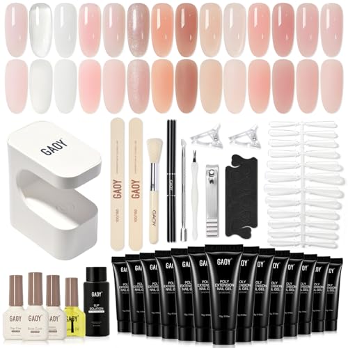 GAOY Poly Gel Nail Extension Kit with UV Light, 14 Colors Clear Pink Nude Jelly Sheer Builder Gel, All-in-One Starter Kit for Long-lasting French Manicure, Salon & DIY Home Nail Art, Nude Series