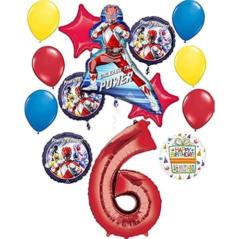 Power Rangers Party Supplies 6th Birthday Unleash the Power Balloon Bouquet Decorations Red Number 6 Cover