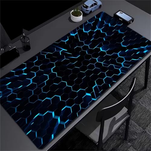 Tapis de souris XXL géométrie bleue pour stabiliser clavier et souris