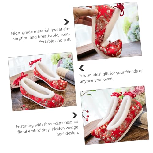 Chaussures broderie fleur rouge légères et absorbantes à talon - 7