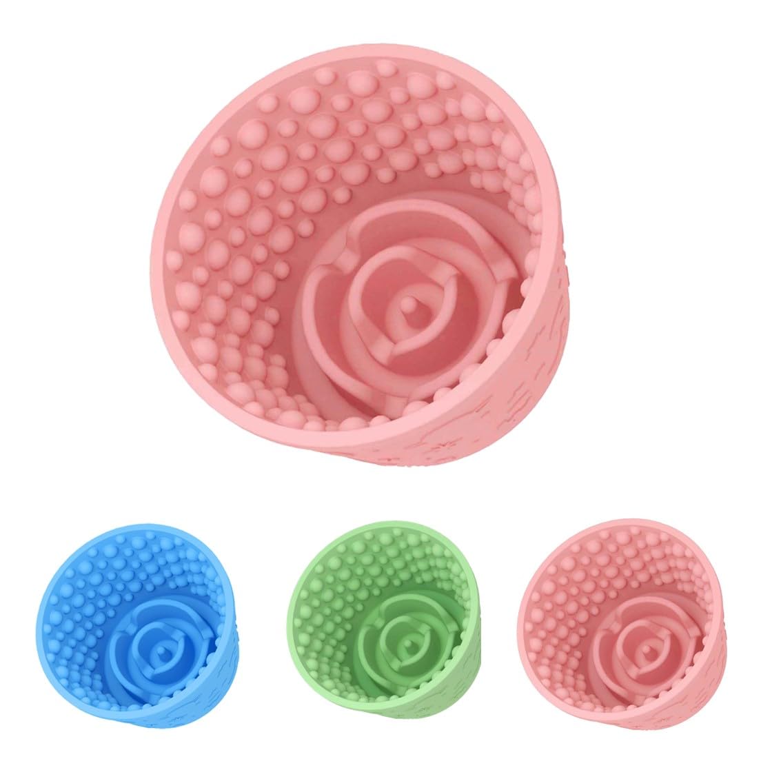 Silicone Dog Bowl, Anti-Slip Dog Feeder Lick Bowl, Dog Slow Feeder, Distraction Bowl for Dogs, Slow Eating Lick Bowl for Dogs, Interactive Licking Bowl for Stress Dog Bowl Non-Slip (Pink)