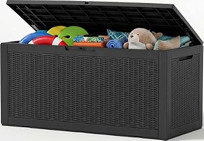 ATMELT Outdoor Storage Box,160 Gallon Resin Deck Box,Waterproof & UV Resistant Lockable Package Delivery Bin,Toy Cabinet for Indoor & Outdoor