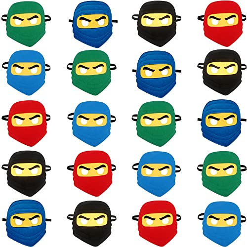 Rcanedny 20 Pieces Kids Ninja Masks Felt Elastic Cartoon Mask for Boys Girls Halloween Costume Party Supplies Ninja Theme Birthday Favors