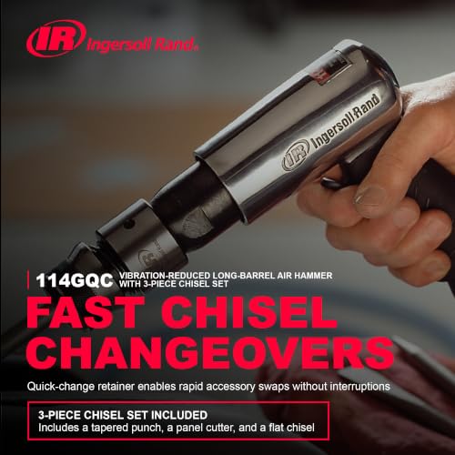 Image of Ingersoll Rand 114GCQ EDGE Series 2 5 /8 inch Stroke Air Hammer Kit | Includes 3 chisel attachments, 3,500 BPM max, ideal for exhaust system repairs and general maintenance tasks