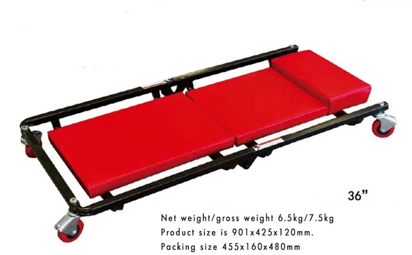 Creeper automobilistico Pieghevole a Basso Profilo da 36 Pollici con 6 rotelle, Carrello in Acciaio for riparazioni Auto, Rosso per riparazioni sottoscocca