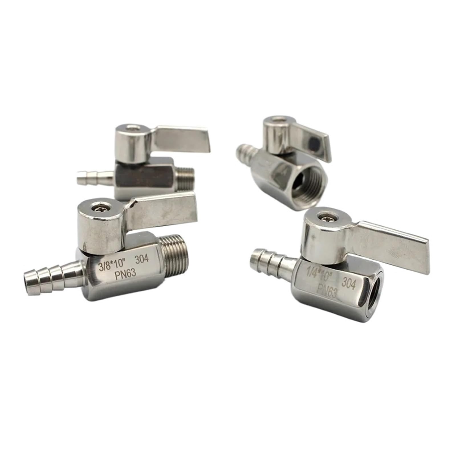 Mini válvula de bola con espiga de 10mm en acero inoxidable 304