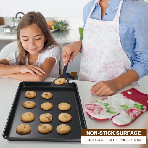 Terlulu Baking Tray, Baking Trays for Oven Non Stick Set of 3, Carbon Steel Cookie Sheet Pan for Baking Cooking Serving, Multi-Pack Set Oven Trays, Heavy Duty & Easy Clean, Dark Black - Image 3