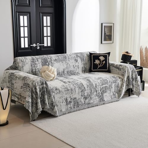 MYSKY HOME Housse de canapé 3 places - Housse de canapé en chenille en forme de L, Housse de canapé abstraite géométrique, Protège-canapé lavable,...