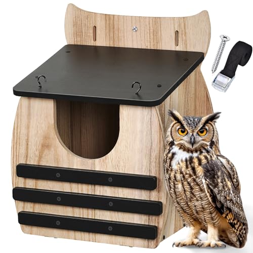 Owl House for Outdoors Large 16.14 Owl Box Wooden Nesting Box for Outside Weatherproof for Screech Barred Barn & Great Horned Owls Durable Wildlife Shelter Bird House Box with Easy Assembly