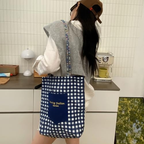 Checkered Crossbody Bag Gingham Tote Bag Casual Checkered Shoulder Shopper Handbag for Women Vintage Plaid Alt Tote Canvas4