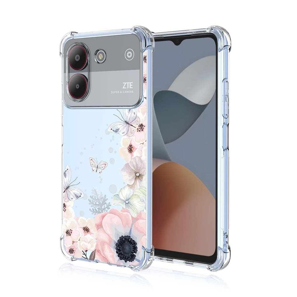 Custodia Per ZTE Blade A54 (6.60") | 2 Pezzi Cover In Silicone Morbido TPU Con Stampa Camelia, Anti-Graffio E Anti-Caduta - 2