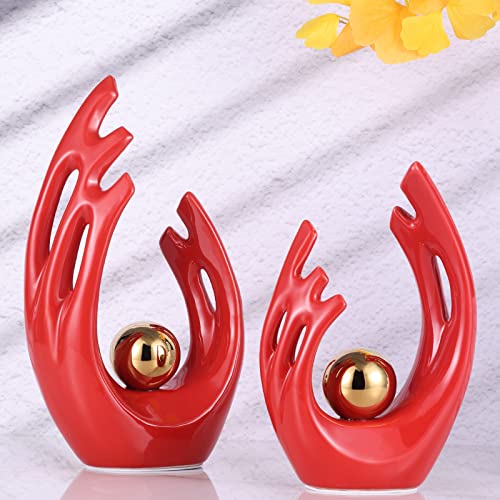 Lccck 12'' H Red And Gold Abstract Art Ceramic Statue Sculpture, Home Modern Centerpiece Dinner Table, Kitchen, Bathroom Mantelpiece Coffee Table Office Entryway Aesthetic Decoration Big #TOP5