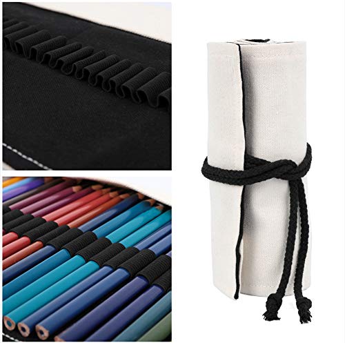 Image of Denifiter Colored Pencil Holder Case, Large Capacity Paint Brush Roll up Bag (Beige-24 Slots)
