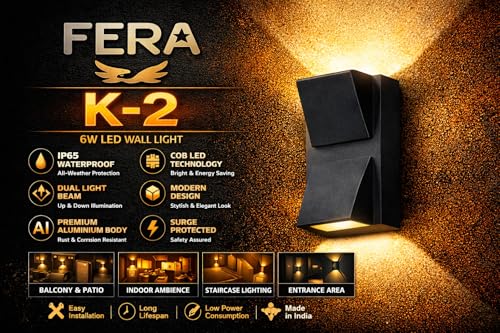 Image of FERA Waterproof Up Down Led K Model Wall Lamp, Aluminium IP65 Body 2 Ray, Warm White, Indoor /Outdoor Decorative Wall Sconce Light (K-2 Way)