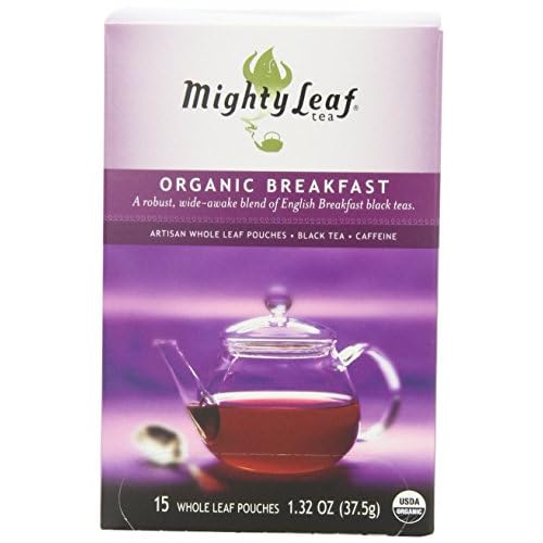Mighty Leaf Organic Breakfast Black Tea – 45 Count (3 Packs of 15) Silken Pouches – Premium Whole Leaf Caffeinated Tea – Bold English Breakfast Blend for Hot or Iced Brewing