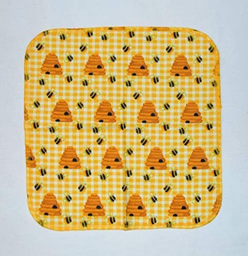 Honey Bee Printed Flannel Paperless Towels 1 Ply 12x12 Inches Set of 5 - Proudly Made in the USA!