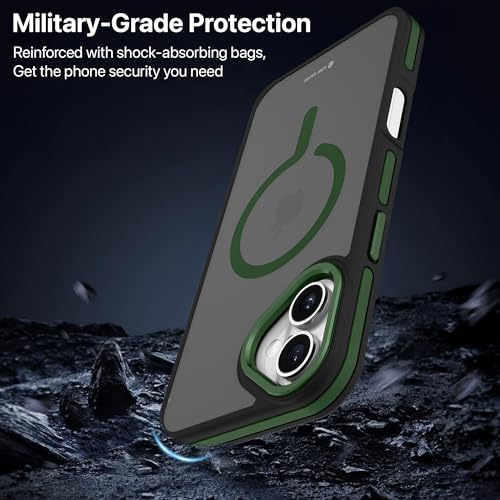 Image of eller sante Elementrix Back Cover Case for iPhone 16 Plus Scratch Resistant Camera Screen Protector TPU Shockproof 10ft Drop Protection Support Mag-Safe Wireless Charging- Green