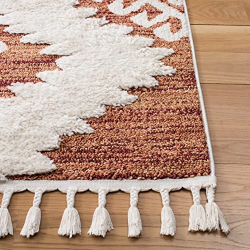 Image of SAFAVIEH Moroccan Tassel Shag Collection Accent Rug - 4' x 6', Orange & Ivory, Boho, Non-Shedding & Easy Care, 2-inch Thick Ideal for High Traffic Areas in Entryway, Living Room, Bedroom (MTS652P)