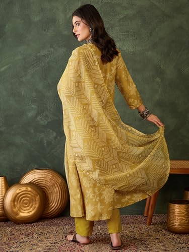 Image of Naixa Women's Rayon Printed A-Line Kurta with Rayon Pant and Taby Printed Dupatta Sets (NX2-723)