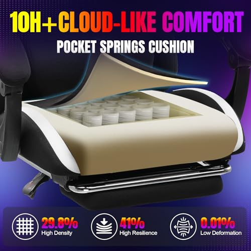 Image of GTPLAYER RGB Gaming Chair with Footrest, LED Lights, Ergonomic Computer Chair with Linkage Armrest, Breathable Fabric for Home Office Desk - Video Game Chairs for Adults, Dim RGB