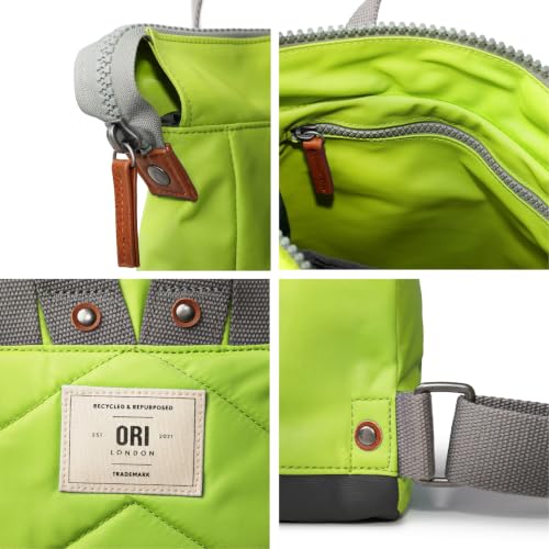 Image of ORI LONDON Small Tote Bag Backpack - Nylon Tote Backpack for Women & Men with Wide Mouth, Chunky Zippers, Multiple Pockets, Adjustable Straps - The Bantry, Lime Backpack, 12.6x9x4
