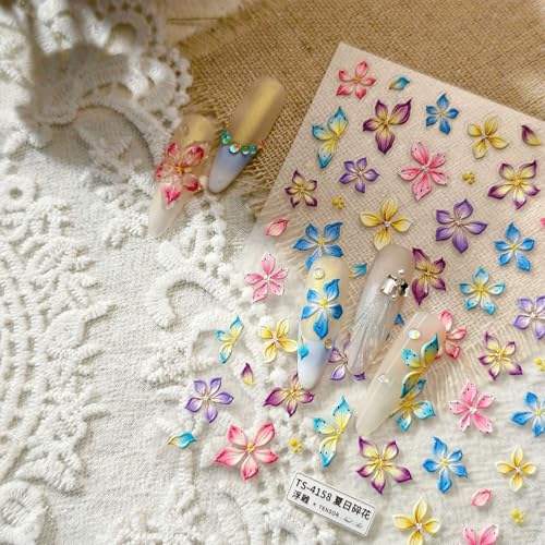 Image of Flower Nail Stickers Colorful Nail Sticker for Nails Art Floral Nail Decals 5D Self Adhesive with Design Nails Charms Supply for Women Girls Kid Manicure DIY Decoration Accessories