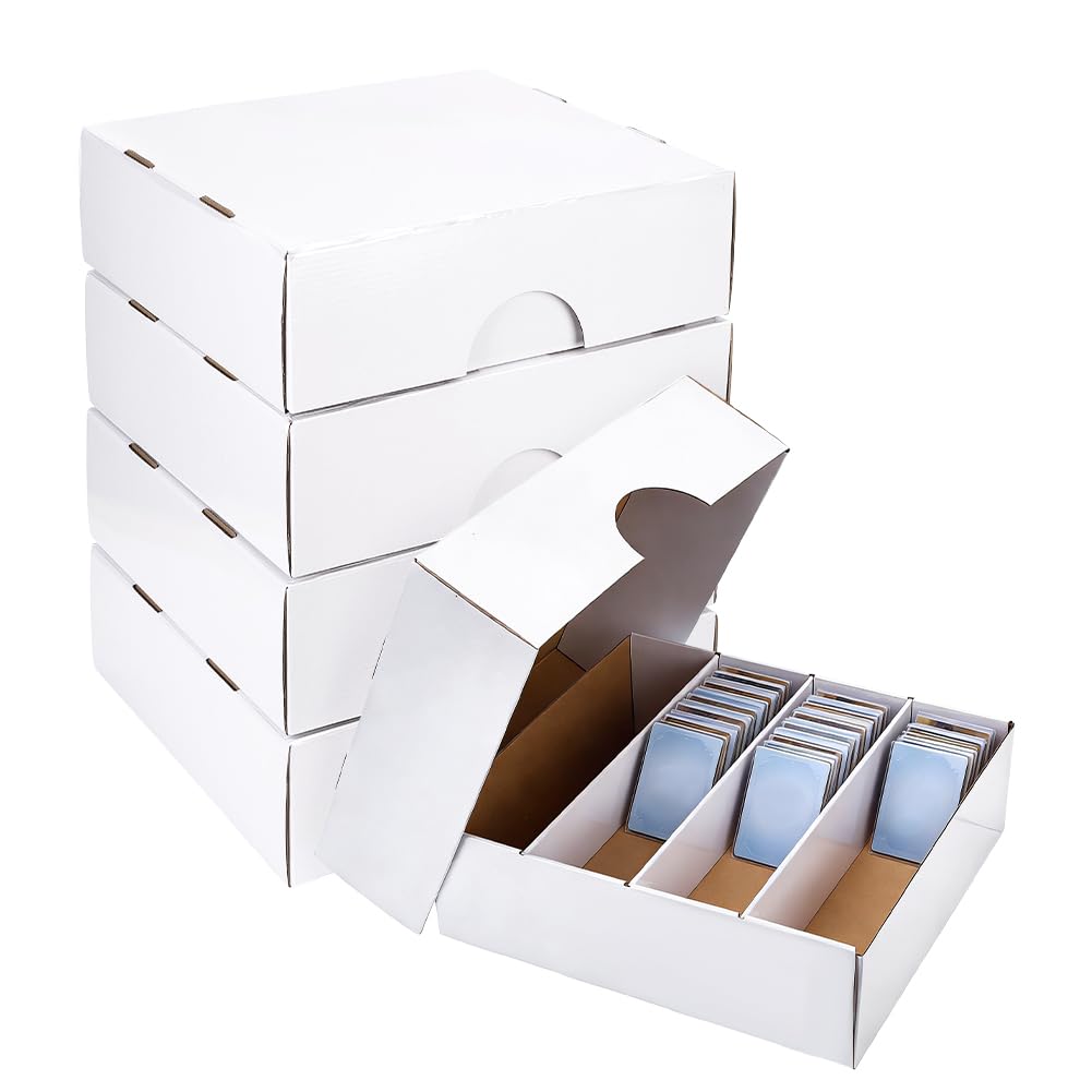 PH PandaHall 5 Set 4 Row Paper Packing Box 3200 Count Trading Card Storage Box Shipping Boxes Cardboard Storage Organizer Boxes for Football, Basketball, Baseball & Gaming Cards, White Tan