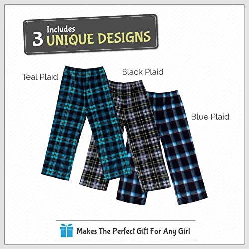Mad Dog Concepts 3-Pack Boys Pajama Pants - Soft Micro Fleece Pj Bottoms For Kids, Printed Plaid Design - Boy's Sleepwear, Size 14-16, Black/Blue/Teal #TOP1