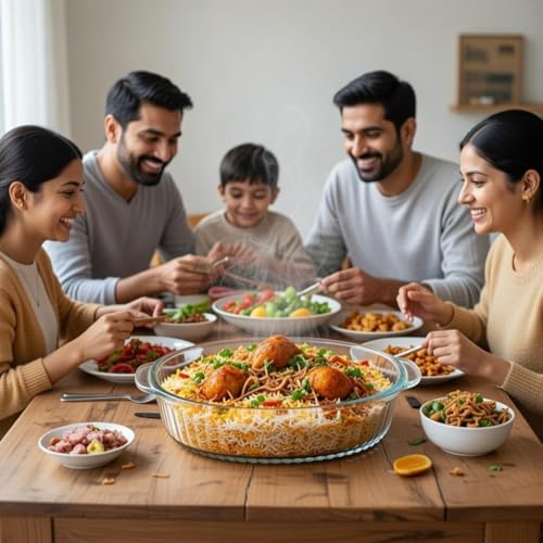 Image of bellemax 1pcs Set of 1000 ml Each Casserole with Glass lid Microwave Oven Safe Serving Bowl Tempered Glass, for Rice and Boiling Food Multipurpose (BM-05)