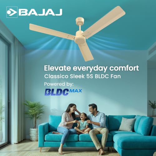 Image of Bajaj Classico Sleek 5S 1200MM(48) BLDC Ceiling Fan with Remote|BEE 5 Star Rated Energy Efficient|Saves upto 57% on electricity bills|Sleek Compact Design|High Air Delivery|2Yr Warranty|Matte Ivory