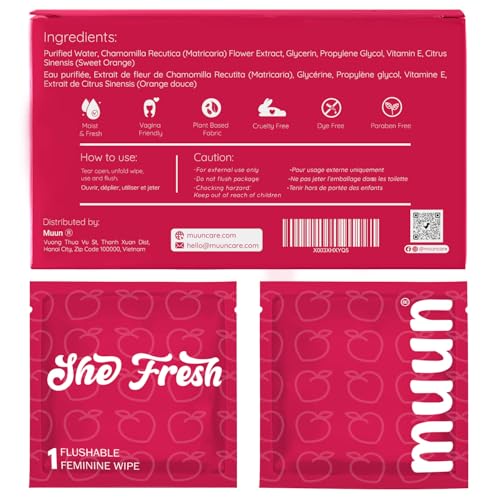 Image of Muun Feminine Wipes Flushable Bulk - 120 Counts, Individual Vaginal Wipes Ph Balance, Anti Itch Deodorant Hygiene Wrapped Personal Cleansing - Wet Wipes for Intimate, Butt
