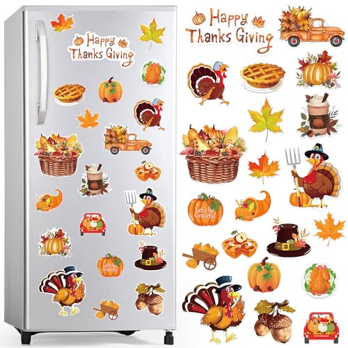 Image of KatchOn, Thanksgiving Refrigerator Magnets - Pack 21 | Happy Thanksgiving Decorations | Fridge Magnet Stickers for Car, Kitchen, Locker, Fridge | Harvest, Pumpkin, Maple Leaf, Autumn Stickers