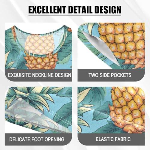 ALAZA Pineapples Green Leaves Pajama Set Short Sleeve Sleepwear Soft Lounge Nightwear4