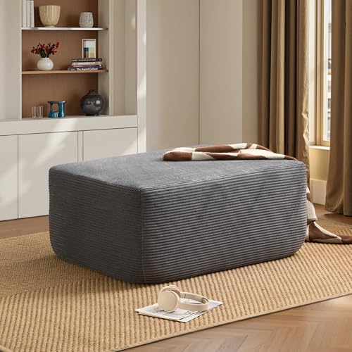 Image of ovios 37 inch Corduroy Ottoman, Upholstered Cloud Ottoman for Boneless Couch in a Box, Modular Sectional Couches for Living Room Bedroom, Compressed Memory Foam, No Assembly Require, Grey