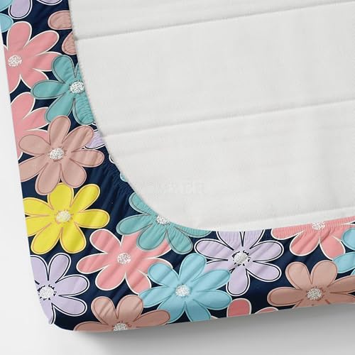 Image of 320 TC Cotton Feel Glace Cotton Printed Elastic Fitted King Size Double Bed Bedsheet with 2 Pillow Covers | Fitted Bedsheets King Size 78 x 60 x 8, (Blue Floral)