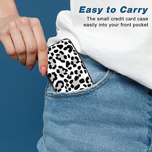Image of Credit Card Holder, Mini Aluminum Card Wallet RFID Blocking Slim Metal Hard Card Case for Women Men, White Leopard