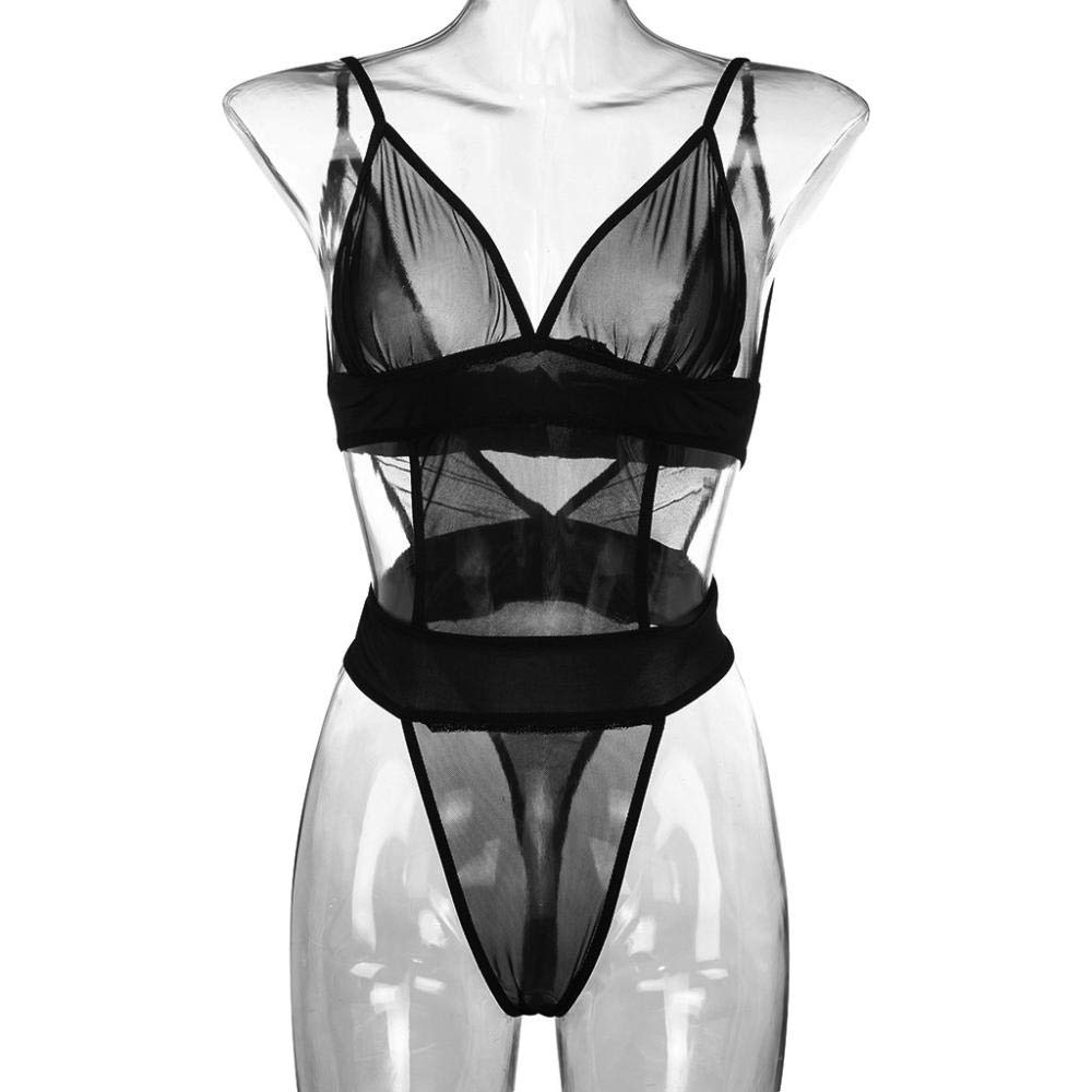 Lencería Sexy Ropa Interior Sexy de Encaje Transparente para Mujer Ropa Interior de bebé Disfraces de corsé (Negro XXL)