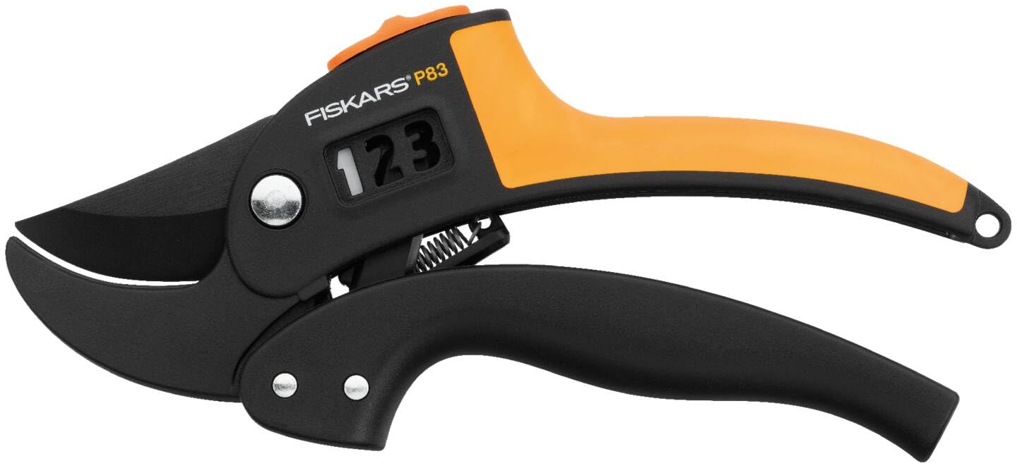 Fiskars Sekator kowadełkowy do suchych gałęzi, Nieprzywierająca powłoka, Wysokiej jakości stalowe ostrza, Długość: 19 cm, Czarno-pomarańczowy, PowerStep, P83, 1000575