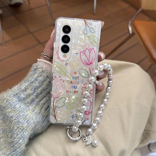 Coque Samsung Z Fold 5 fleurs cadeau idéal chaîne perles pour elle