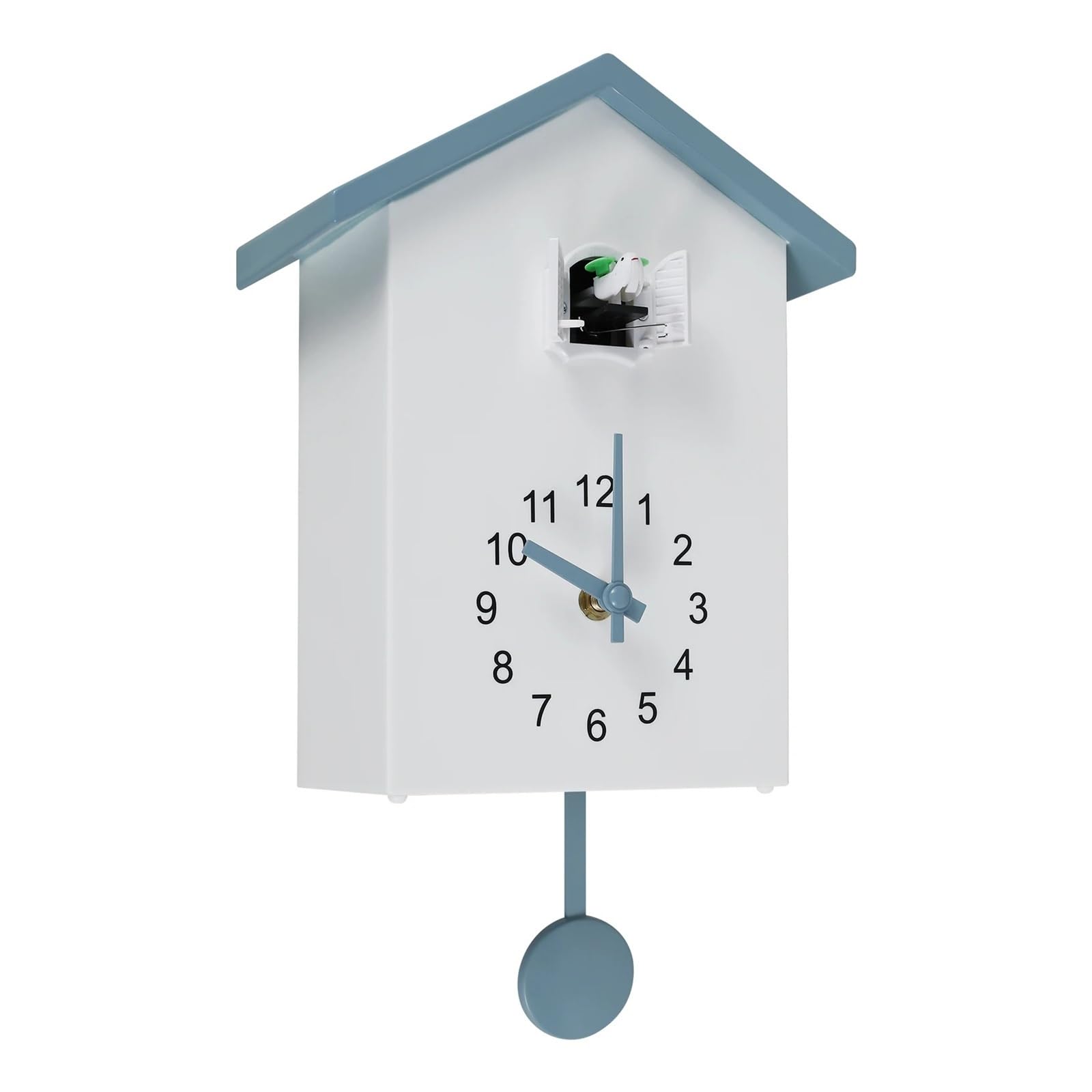 GOXQIT Creative Cuckoo Clocks Wall Clock Home Silent Living Room Decoration With Bird Tweeting Sound Hanging For Living Room(Blue White)