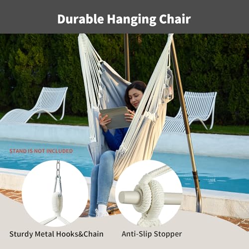 Image of CHULIM Hanging Hammock Chair Swing MAX 500 lbs Outdoor Hanging Chair with Footrest Indoor Swing Chair with Portable Steel Spreader Bar and Hardware Kit for Bedroom Living Room Patio Porch - Grey
