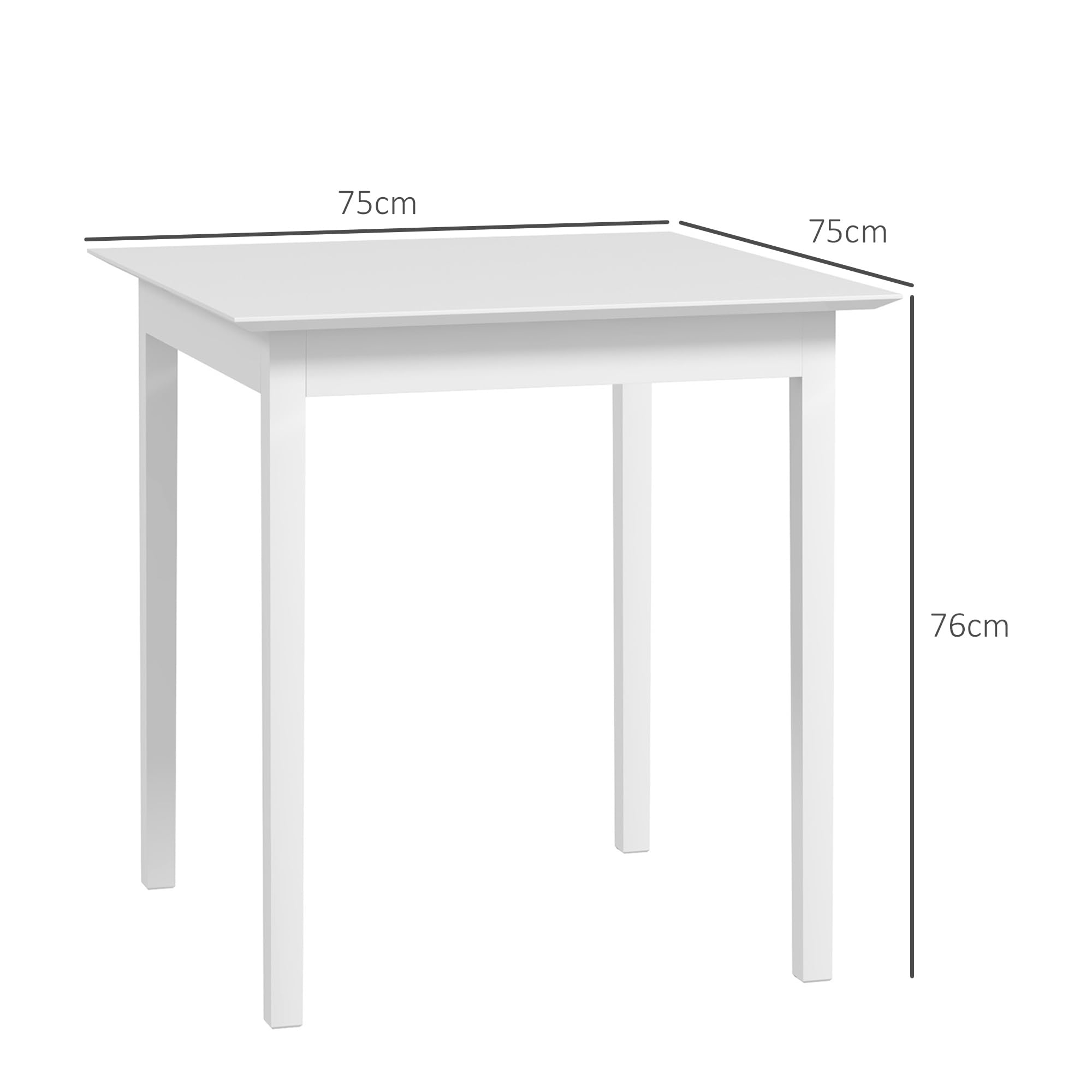 HOMCOM Tavolo da pranzo Tavolo da cucina Tavolo da pranzo quadrato per 2 persone, tavolo da soggiorno in legno massiccio, per cucina, sala da pranzo, bianco, 75 x 75 x 76 cm