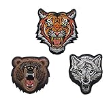 3 Pack Animal Bear Tiger Fox Tactical Morale Patches Embroidered Military Emblem Badge Hook and Loop Patch for Backpack Rucksack Baseball Cap Jackets