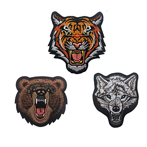 3 Pack Animal Bear Tiger Fox Tactical Morale Patches Embroidered Military Emblem Badge Hook and Loop Patch for Backpack Rucksack Baseball Cap Jackets