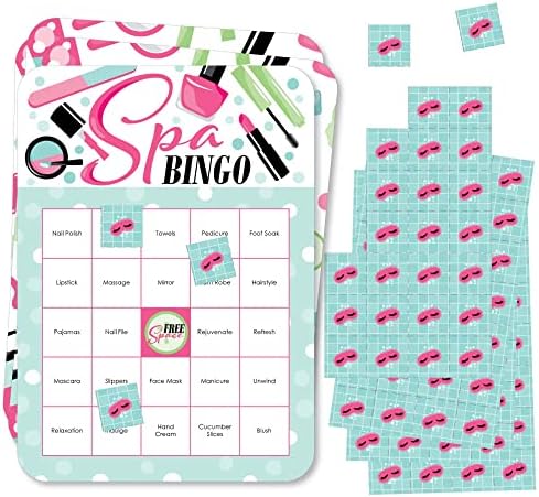 Big Dot of Happiness Spa Day - Bingo Cards and Markers - Girls Makeup Party Bingo Game - Set of 18