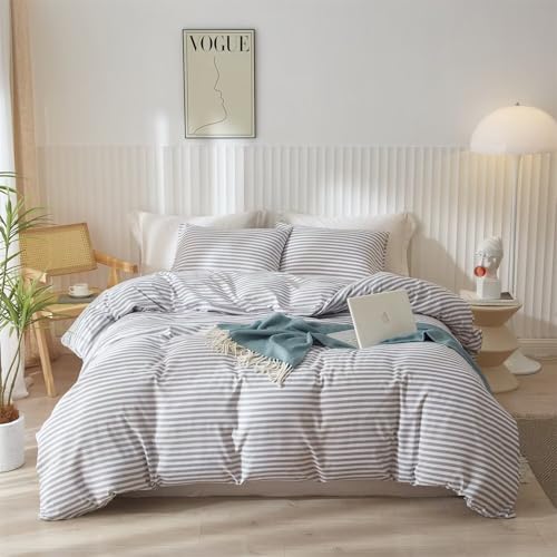 MKXI King Size Grey Horizontal Stripes Neutral Comforter Bedding Boho