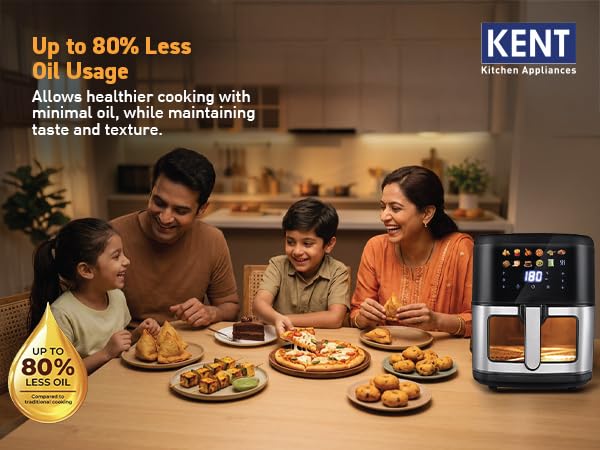 Image of KENT Digital Air Fryer 7L | 1500W | Bake, Grill & Roast | Up to 80% Less Oil Usage | 12 Preset Menu | Digital Display & Touch Control Panel | Glass Window with in built Light | Auto Cut-Off | Silver