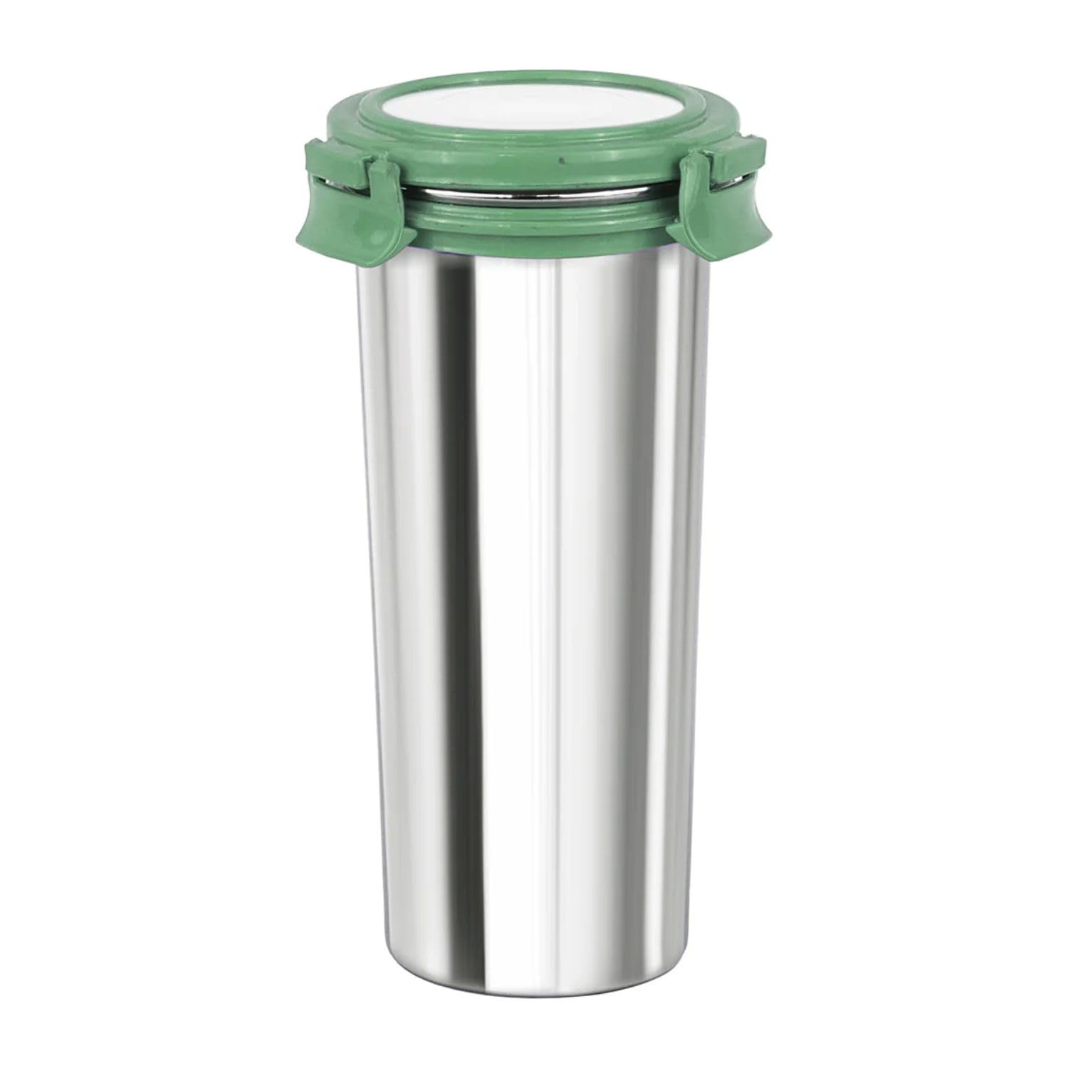 Signoraware Lock N Store Stainless Steel Round Tumbler | Airtight & Leakproof | Compact Design | Easy to Clean | Ideal for Office, School, Travel, and Home Use (500ml | EGreen)
