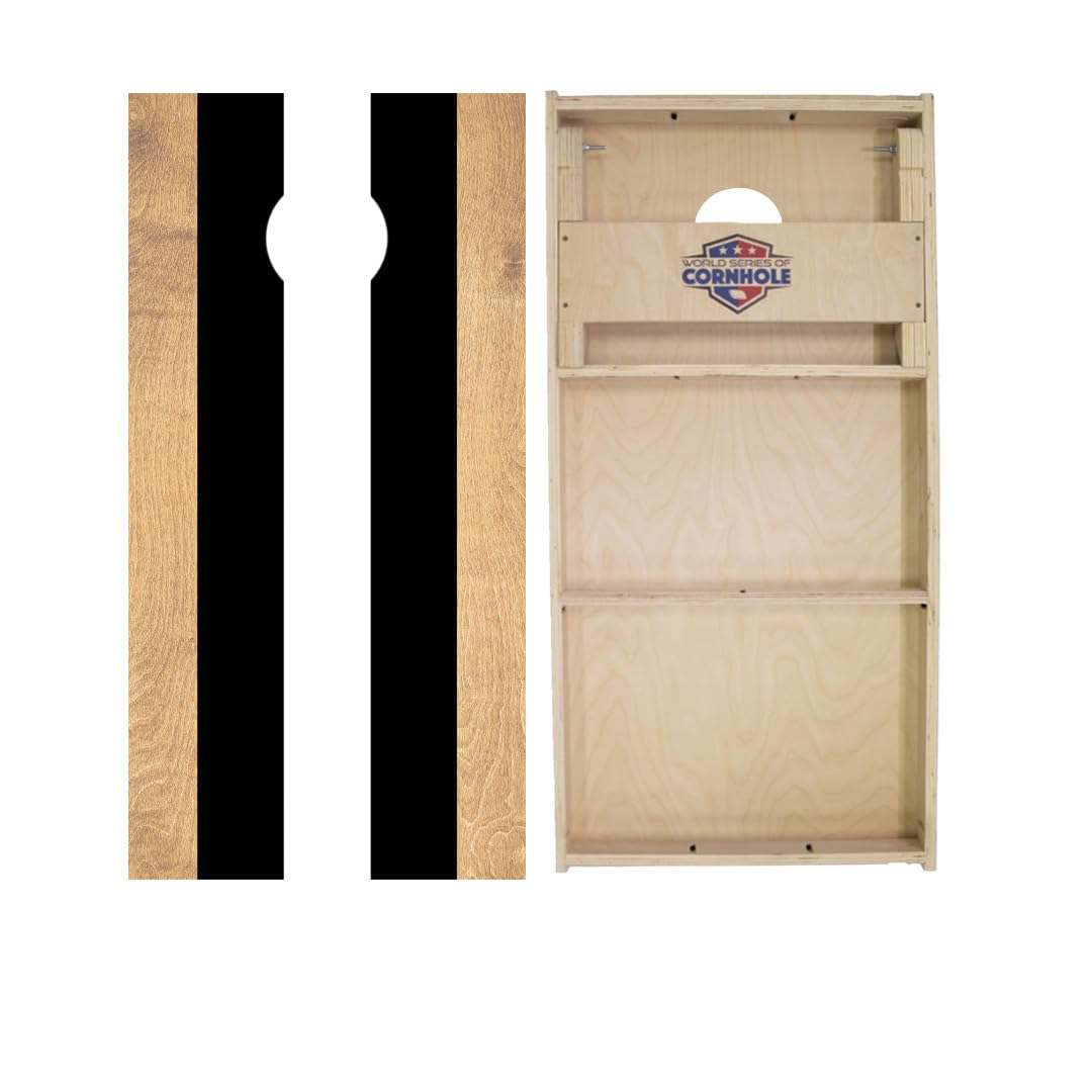 Navy and White Classic Stripes Cornhole Boards - WSOC Runway Series - Includes (2) Boards (NO Bags) + (2) Hole Lights & (2) Edge Lights